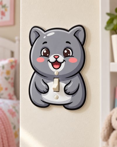 Grinning Grey Cat Light Switch Cover