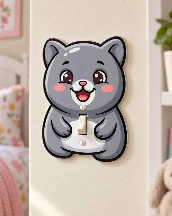 Grinning Grey Cat Light Switch Cover