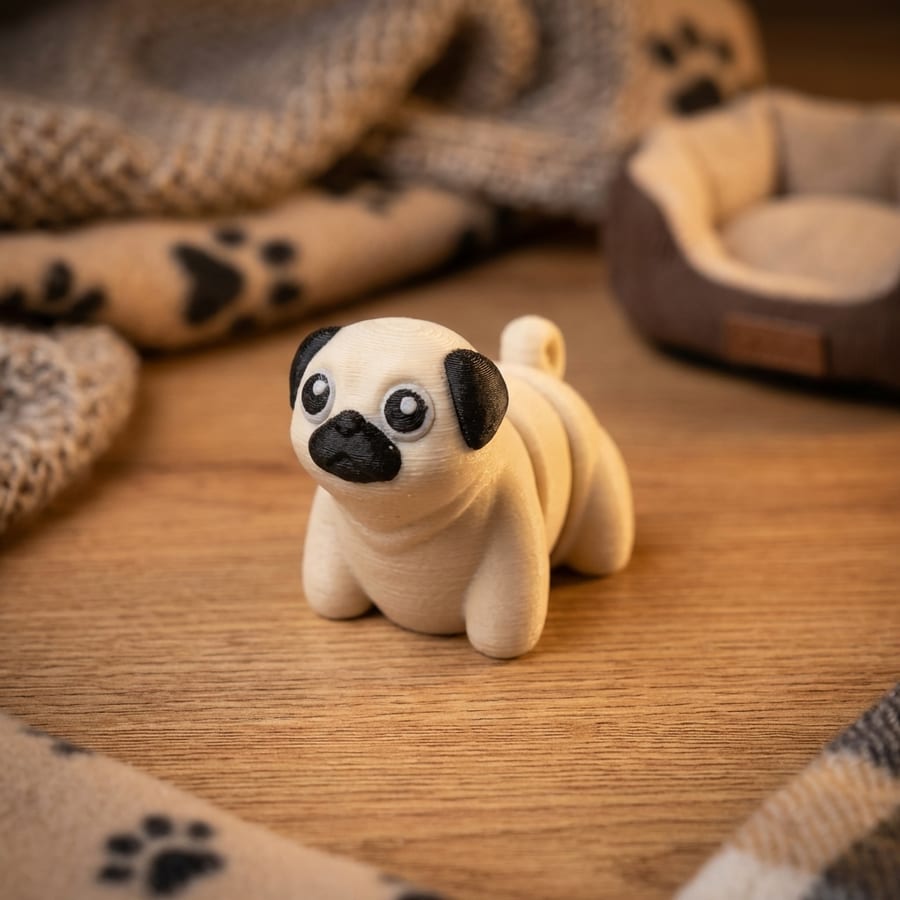 Pug Flexi Mini 3D Printed Articulated Fidget Toy - Desk Toy Collectible Gift