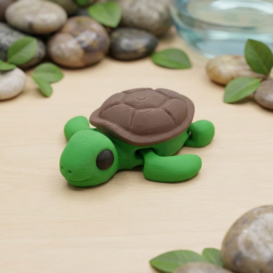 Turtle Flexi Mini 3D Printed Articulated Fidget Toy - Desktop Collectible Stress Relief