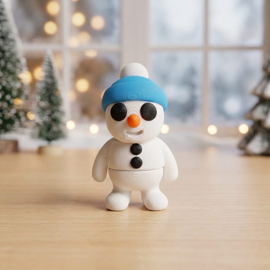 Snowman Flexi Mini 3D Printed Articulated Fidget Toy - Desktop Collectible Winter Holiday Gift