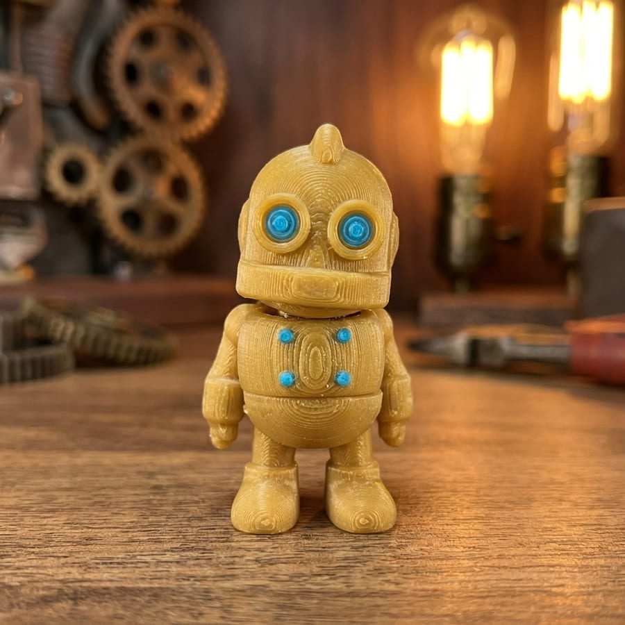 Gold Robot Flexi Mini 3D Printed Articulated Fidget Toy Collectible Desk Accessory