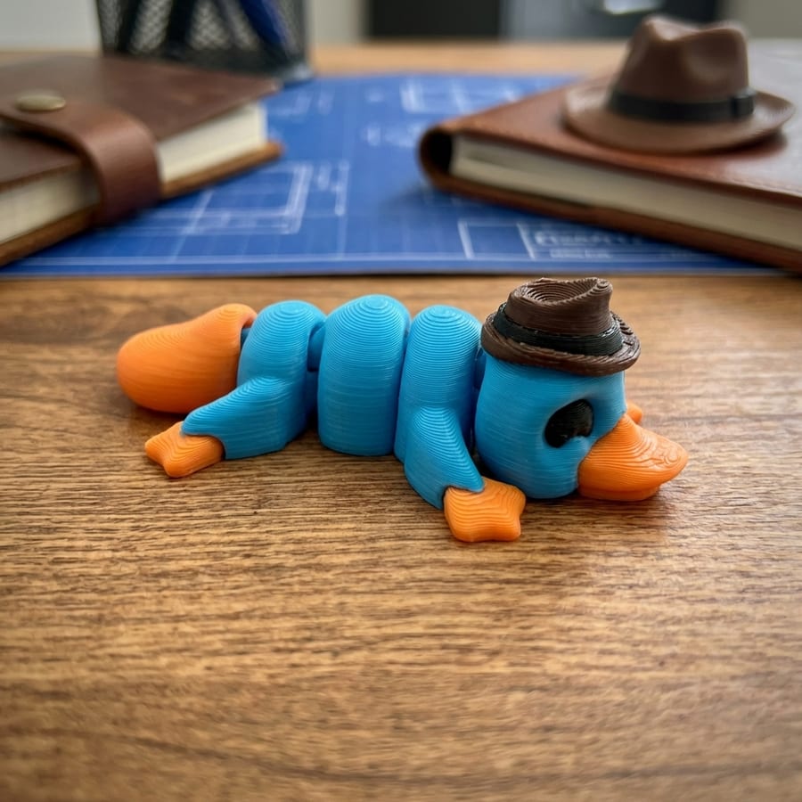 Platypus Spy Agent Flexi Mini 3D Printed Articulated Fidget Toy Collectible Desktop Stress Relief