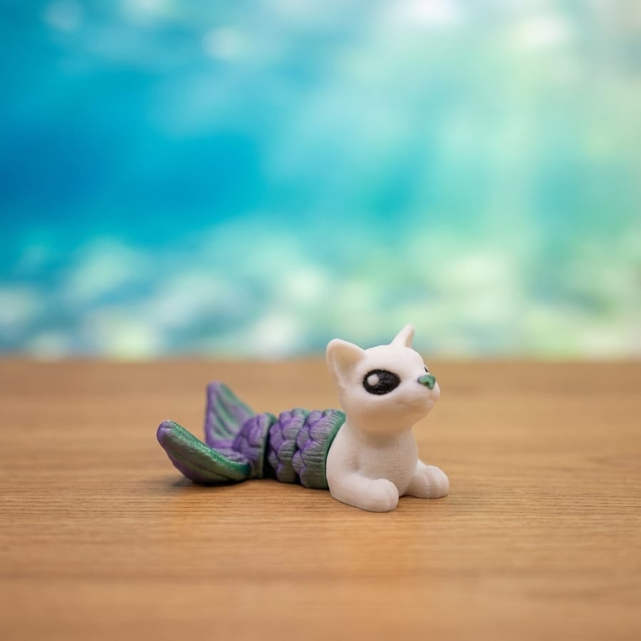 Purrmaid Mermaid Cat Flexi Mini 3D Printed Articulated Fidget Toy Desk Collectible