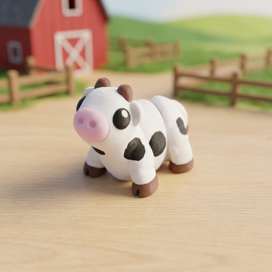 Cow Flexi Mini 3D Printed Articulated Fidget Toy - Desktop Collectible Farm Animal Fidget